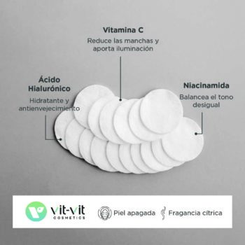 Discos de limpieza facial Vitamina C. Activos e ingredientes