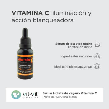 Serum facial hidratante Vitamina C, iluminación facial y reduce las manchas. Tratamiento de día y de noche.